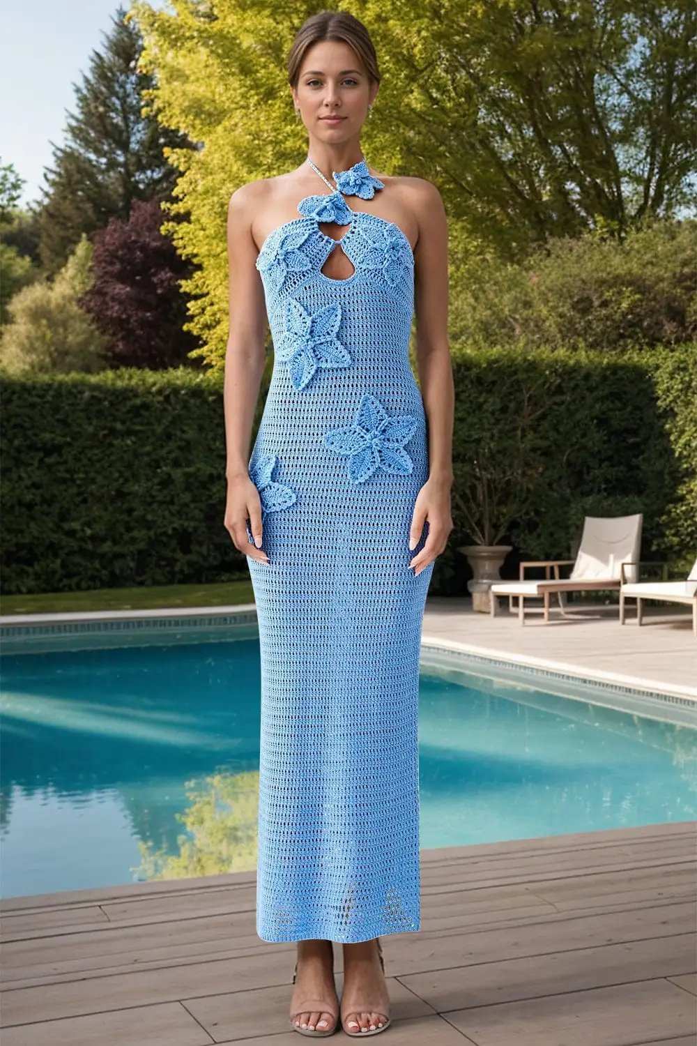 Crochet Flower Halter Neck Knit Dress - Trendsi - Flyclothing LLC