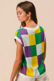 BiBi Mardi Gras Checker Pattern Sleeveless Sweater Top - Trendsi - Flyclothing LLC