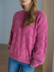Openwork Round Neck Dropped Shoulder Sweater - Trendsi