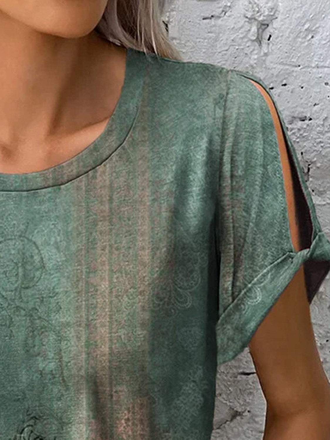 Printed Round Neck Short Sleeve T-Shirt - Trendsi - Flyclothing LLC
