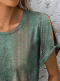 Printed Round Neck Short Sleeve T-Shirt - Trendsi