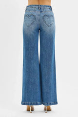 RISEN High Rise Wide Leg Jenas with Front Yoke and Heart Back Pocket - Trendsi - Flyclothing LLC