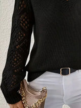 V-Neck Hollow-Out Sleeve Knit Sweater - Trendsi - Flyclothing LLC