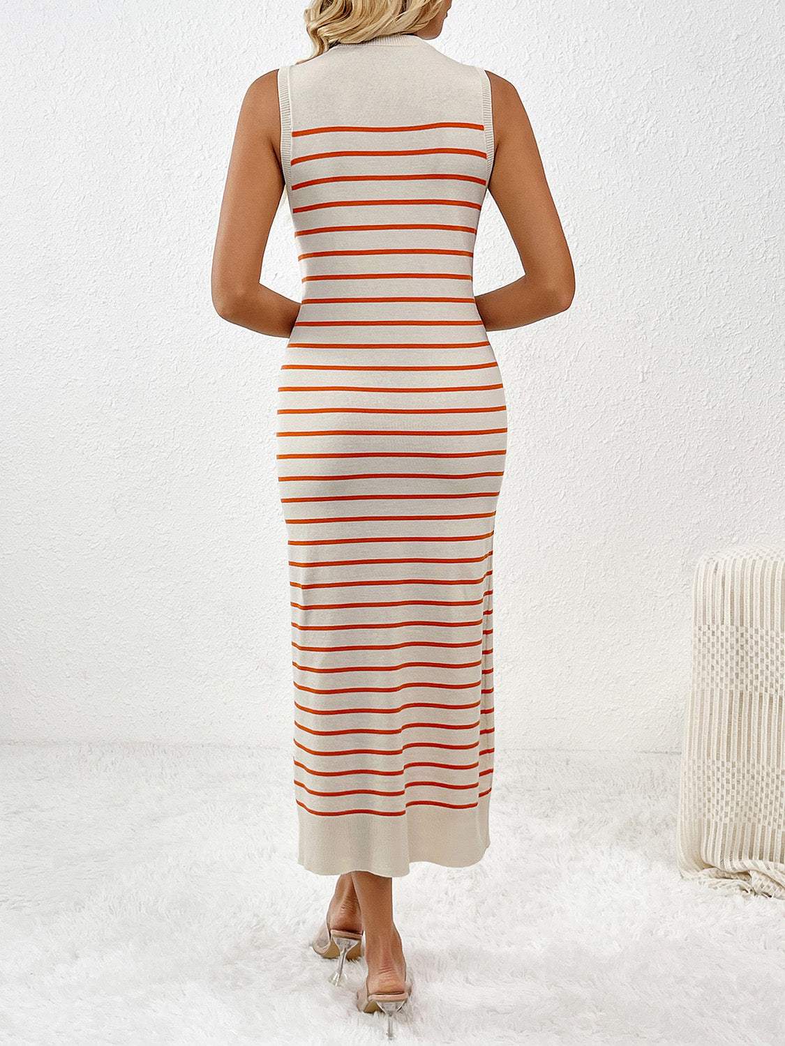Round Neck Sleeve Midi Knit Dress - Trendsi - Flyclothing LLC