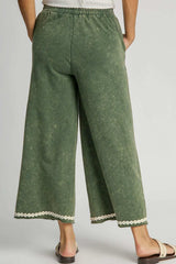 Umgee Full Size Peace Lace Applique Mineral Wash Wide Leg Pants Plus Size - Trendsi - Flyclothing LLC