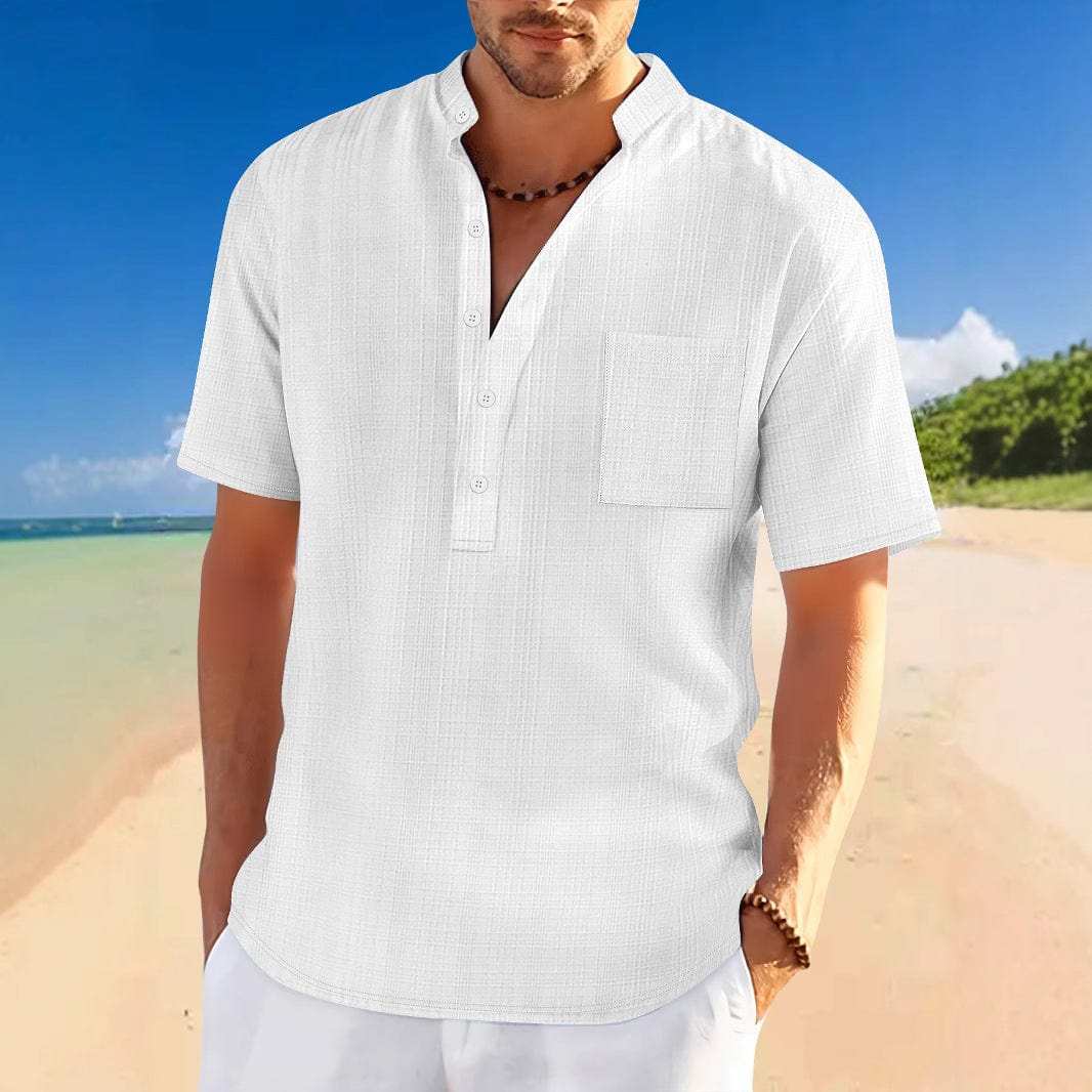 Men's Full Size Half Button Short Sleeve Polo Plus Size - Trendsi - Flyclothing LLC