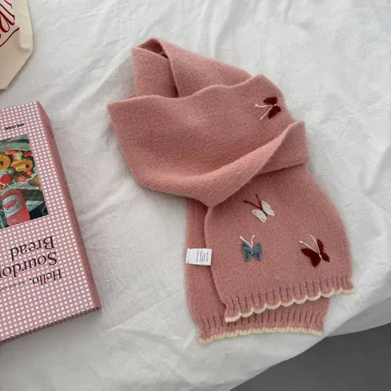 Butterfly Embroidered Knitted Scarf - Trendsi - Flyclothing LLC