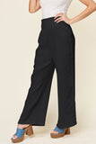 Double Take Full Size Texture Smocked Waist Wide Leg Pants - Trendsi