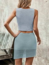 Button Up Sleeveless Top and Drawstring Skirt Set - Trendsi - Flyclothing LLC