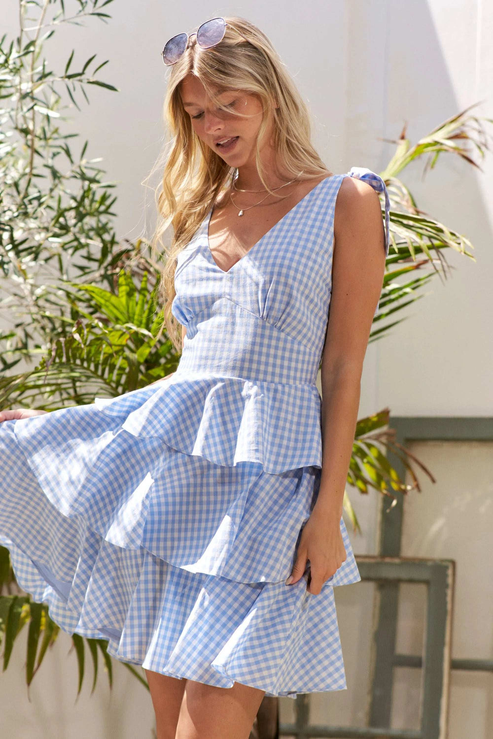 Jade By Jane Full Size Gingham Tiered Mini Dress Plus Size - Trendsi - Flyclothing LLC