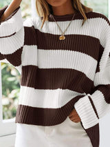 Round Neck Long Sleeve Sweater - Trendsi - Flyclothing LLC