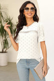 Eyelet Round Neck Short Sleeve T-Shirt - Trendsi - Flyclothing LLC