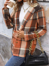 Perfee Plaid Button Down Lapel Collar Blazer - Trendsi - Flyclothing LLC