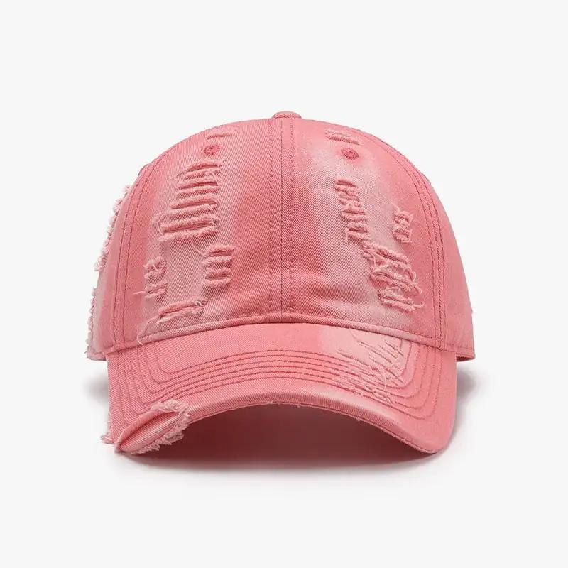 Distressed Adjustable Cotton Baseball Cap - Trendsi