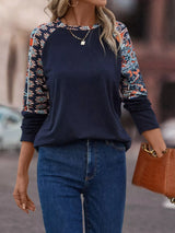 Printed Raglan Sleeve Round Neck T-Shirt - Trendsi - Flyclothing LLC