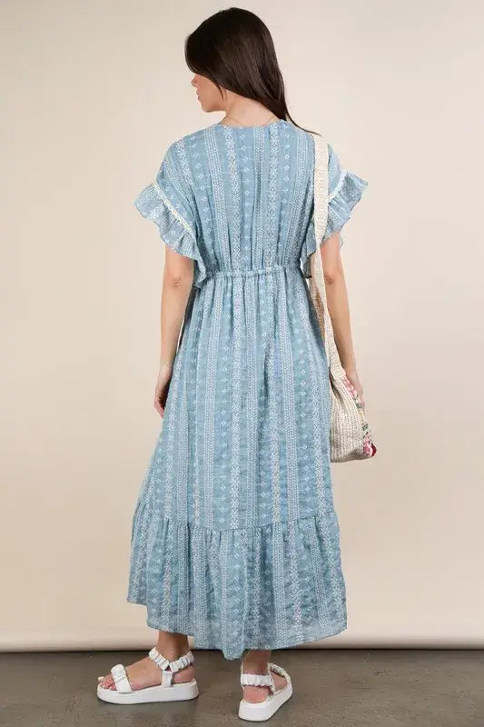 VERY J Embroidered Boho Ruffled Midi Dress - Trendsi - Flyclothing LLC
