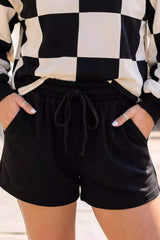 Checkerboard Print Sweatshirt and Shorts Set - Trendsi - Flyclothing LLC