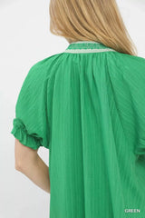 Umgee Textured V-Neck Top with Lace Trim Details - Trendsi - Flyclothing LLC