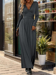 Lace Detail Slit V-Neck Long Sleeve Dress - Trendsi