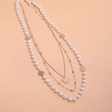 Multi-Layered Pearl and Coin Pendant Necklace - Trendsi - Flyclothing LLC