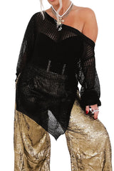 Side Slit Long Sleeve Knit Cover Up - Trendsi