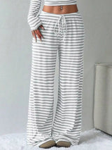 Striped Long Sleeve Crop Top and Wide Leg Pants Set - Trendsi - Flyclothing LLC