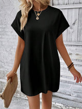 Round Neck Short Sleeve Mini Dress - Trendsi - Flyclothing LLC