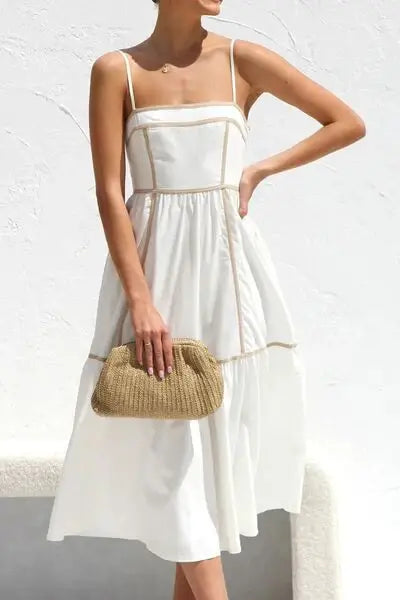Contrast Trim Square Neck Midi Cami Dress - Trendsi - Flyclothing LLC
