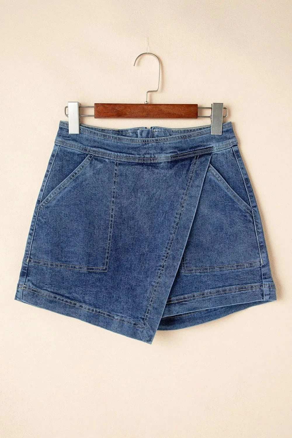 Asymmetrical Denim Skort with Pockets - Trendsi - Flyclothing LLC
