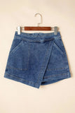 Asymmetrical Denim Skort with Pockets - Trendsi