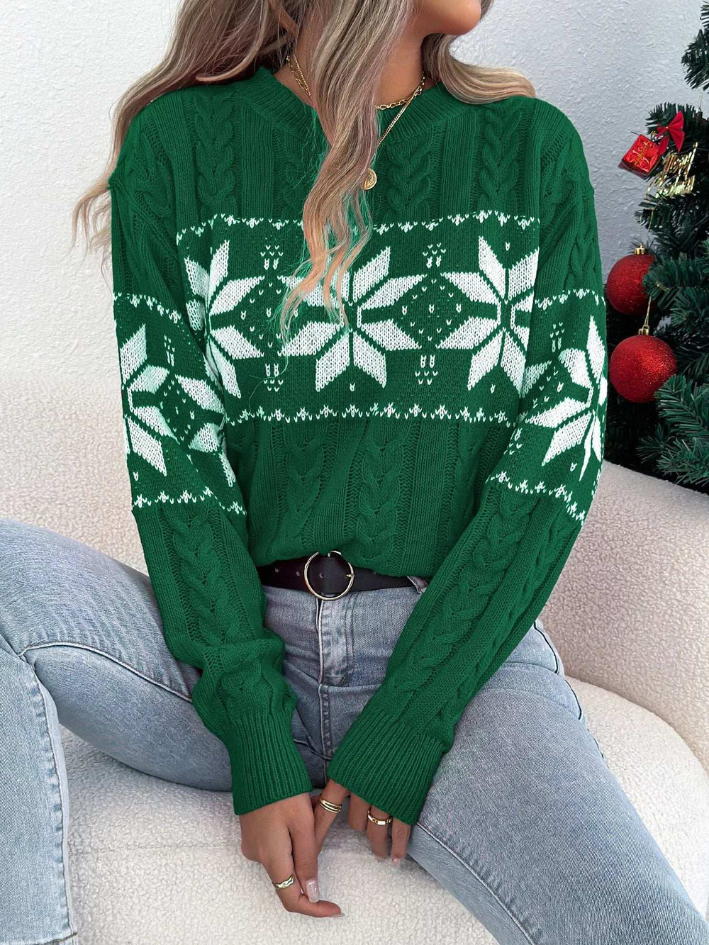 Christmas Snowflake Cable Knit Sweater - Trendsi - Flyclothing LLC