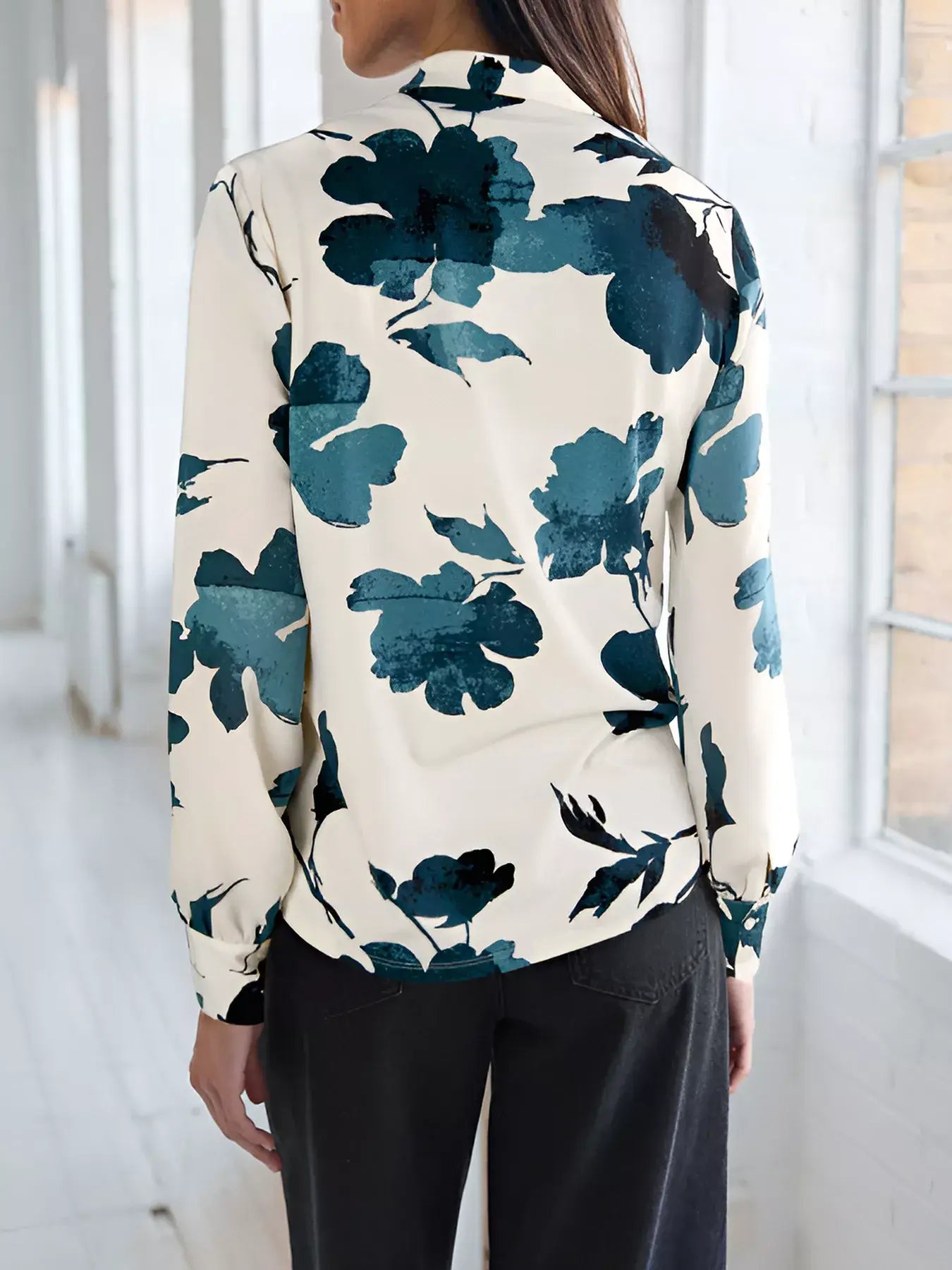 Printed V-Neck Long Sleeve Blouse - Trendsi - Flyclothing LLC