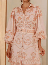 Printed Button Down Shirt Dress with Belt - Trendsi - Flyclothing LLC