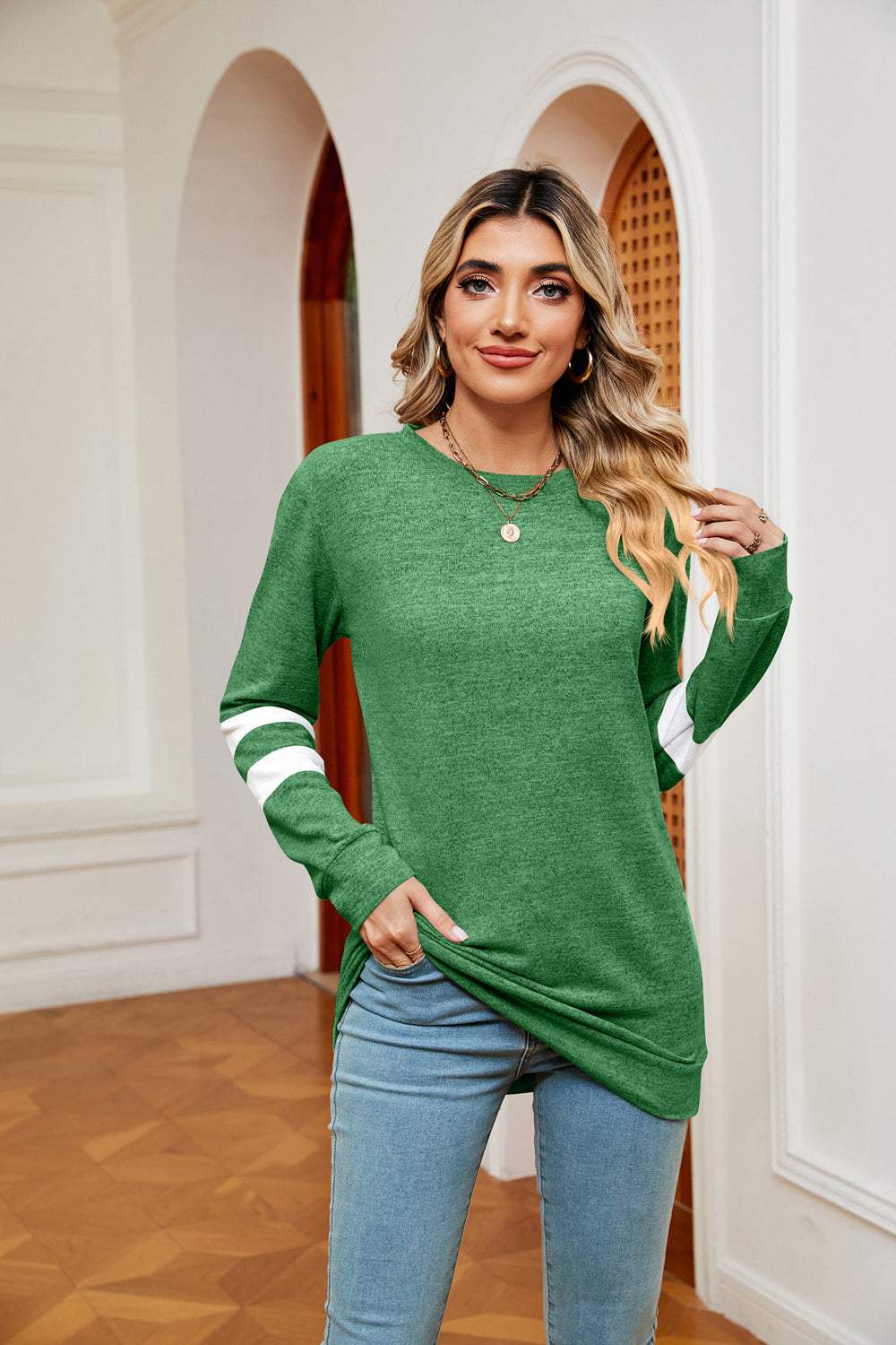Round Neck Long Sleeve Top - Trendsi - Flyclothing LLC