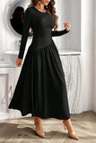 Ruched Round Neck Long Sleeve Dress - Trendsi