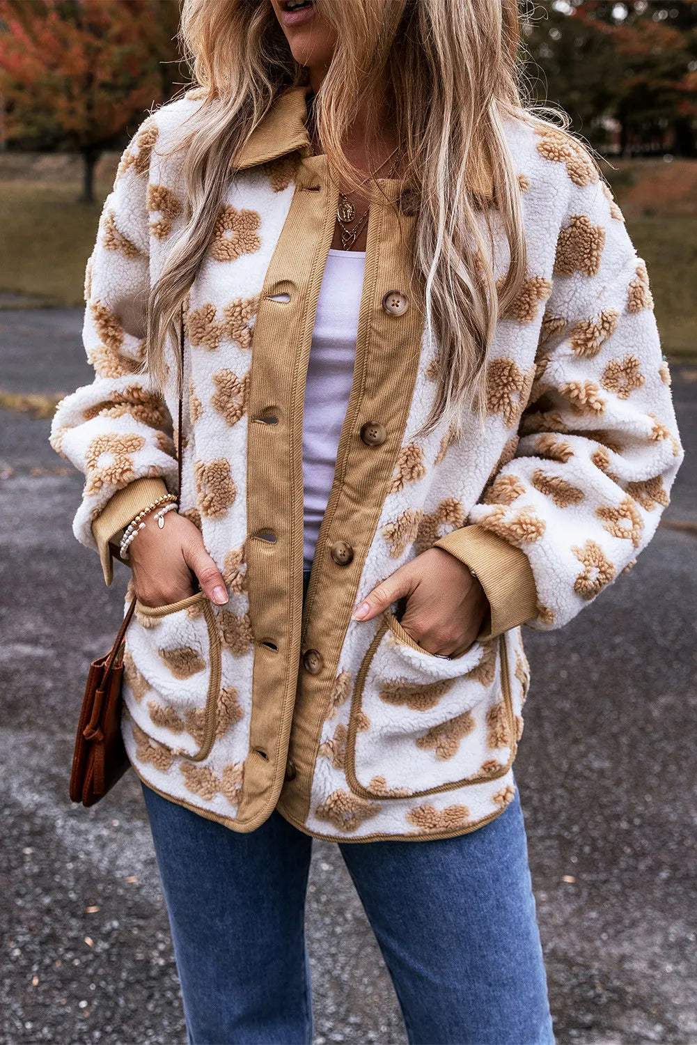 Flower Button Up Long Sleeve Jacket - Trendsi - Flyclothing LLC