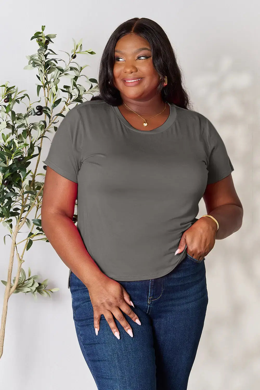 Basic Bae Full Size Round Neck Short Sleeve T-Shirt - Trendsi - Flyclothing LLC