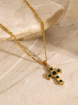 Stainless Steel Zircon Cross Pendant Necklace - Trendsi - Flyclothing LLC