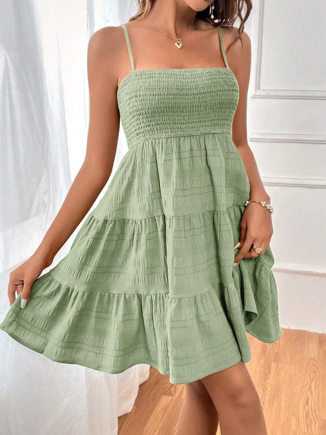 Tiered Smocked Square Neck Cami Dress - Trendsi - Flyclothing LLC