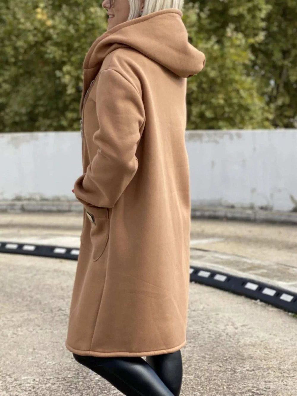 Full Size Asymmetrical Zip-Up Hooded Fleece Outerwear Plus Size - Trendsi - Flyclothing LLC