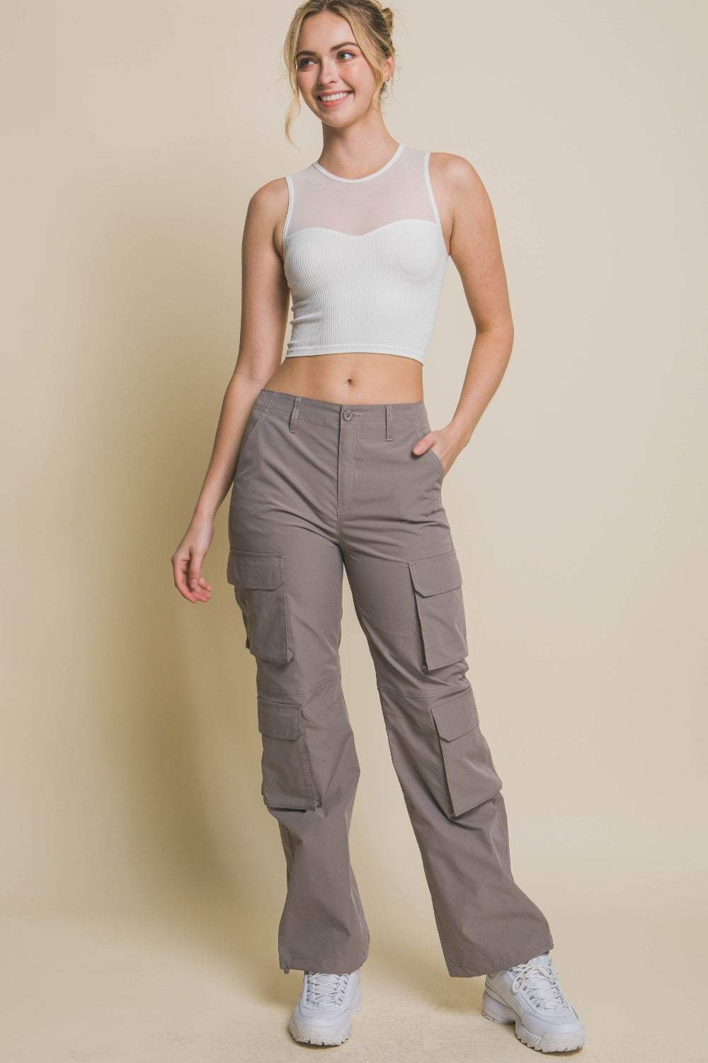 Love Tree Round Neck Ribbed Cropped Mesh Tank - Trendsi - Flyclothing LLC