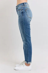 Judy Blue Full Size Mid Rise Skinny Cuff Jeans with Pockets Plus Size - Trendsi - Flyclothing LLC