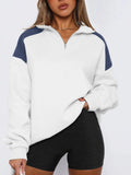 Contrast Quarter Zip Long Sleeve Sweatshirt - Trendsi
