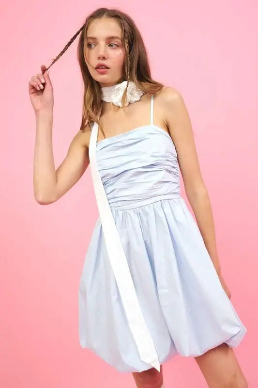 Mittoshop Ruched Detail Bubble Hem Mini Dress - Trendsi - Flyclothing LLC