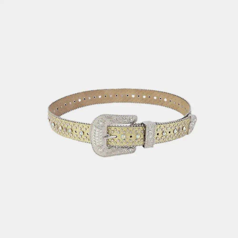 Rhinestone PU Leather Belt - Trendsi - Flyclothing LLC