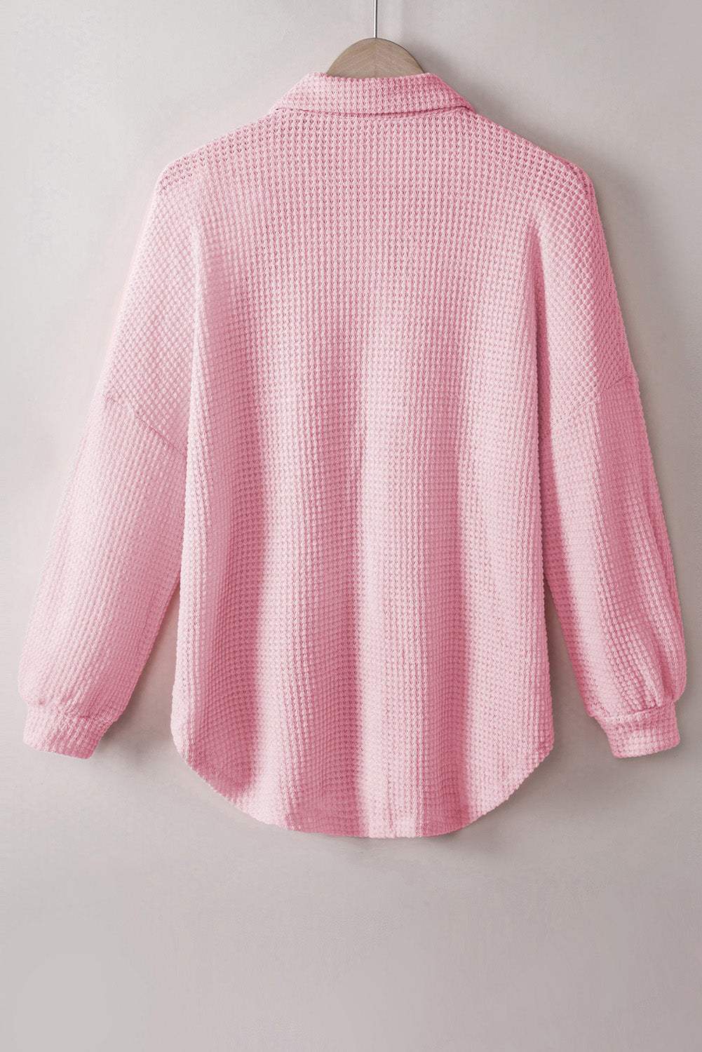 Waffle-Knit Collared Neck Long Sleeve Shirt - Trendsi - Flyclothing LLC