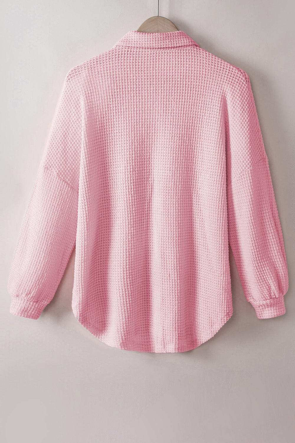 Waffle-Knit Collared Neck Long Sleeve Shirt - Trendsi - Flyclothing LLC
