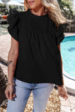 Ruffled Ruched Cap Sleeve Blouse - Trendsi - Flyclothing LLC