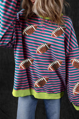 Striped Football Long Sleeve Sweatshirt - Trendsi - Flyclothing LLC