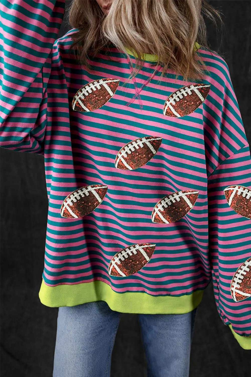 Striped Football Long Sleeve Sweatshirt - Trendsi - Flyclothing LLC